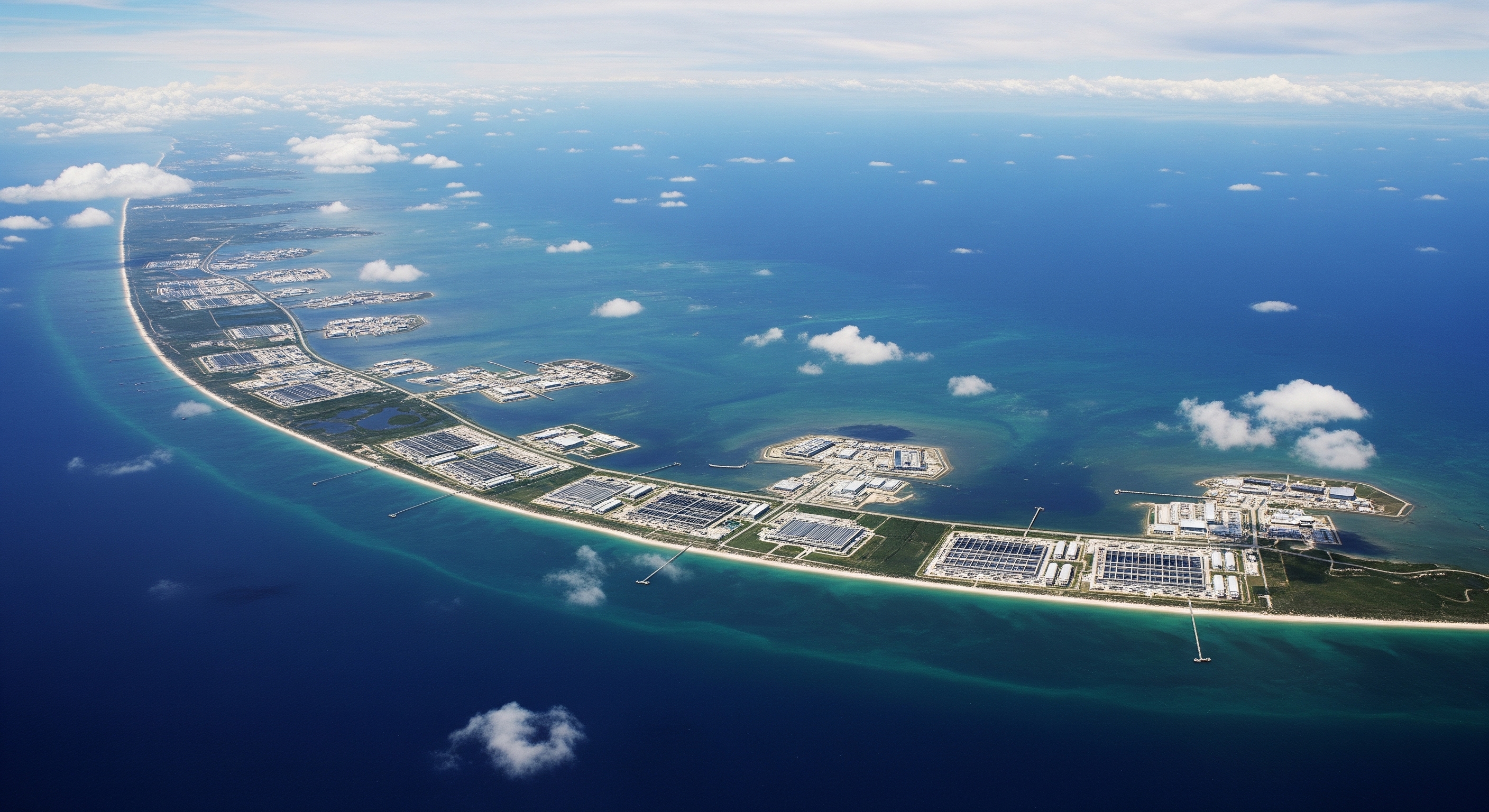 Gleaming desalination plant on a coastline